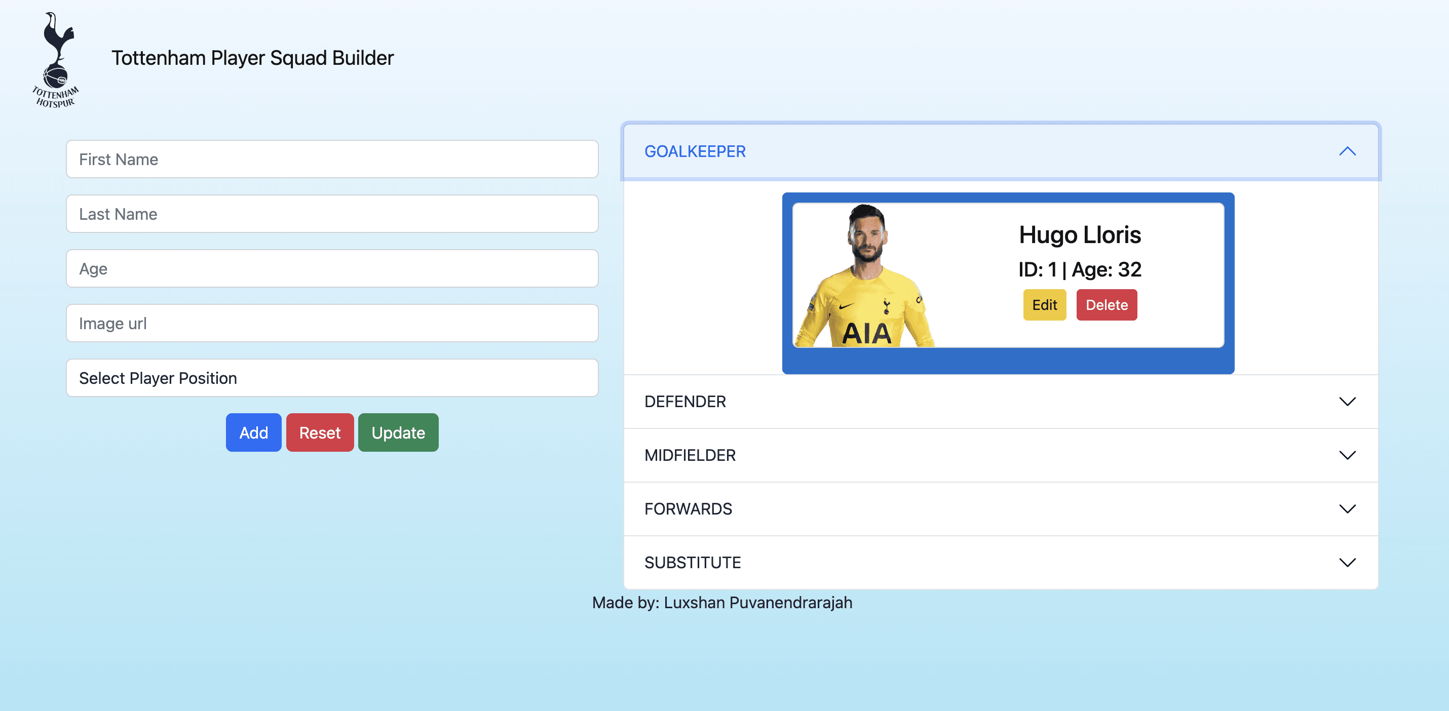 Tottenham SquadBuilder
